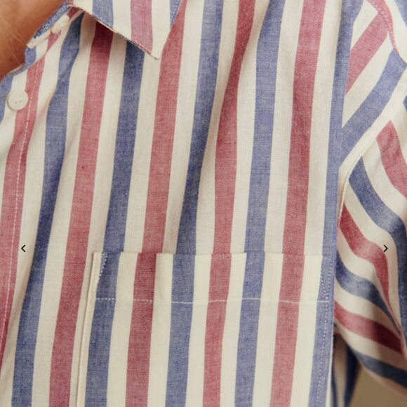 Sezane Max Shirt Blue/Burgundy Ecru Stripe Size L/40 - Picture 4 of 8